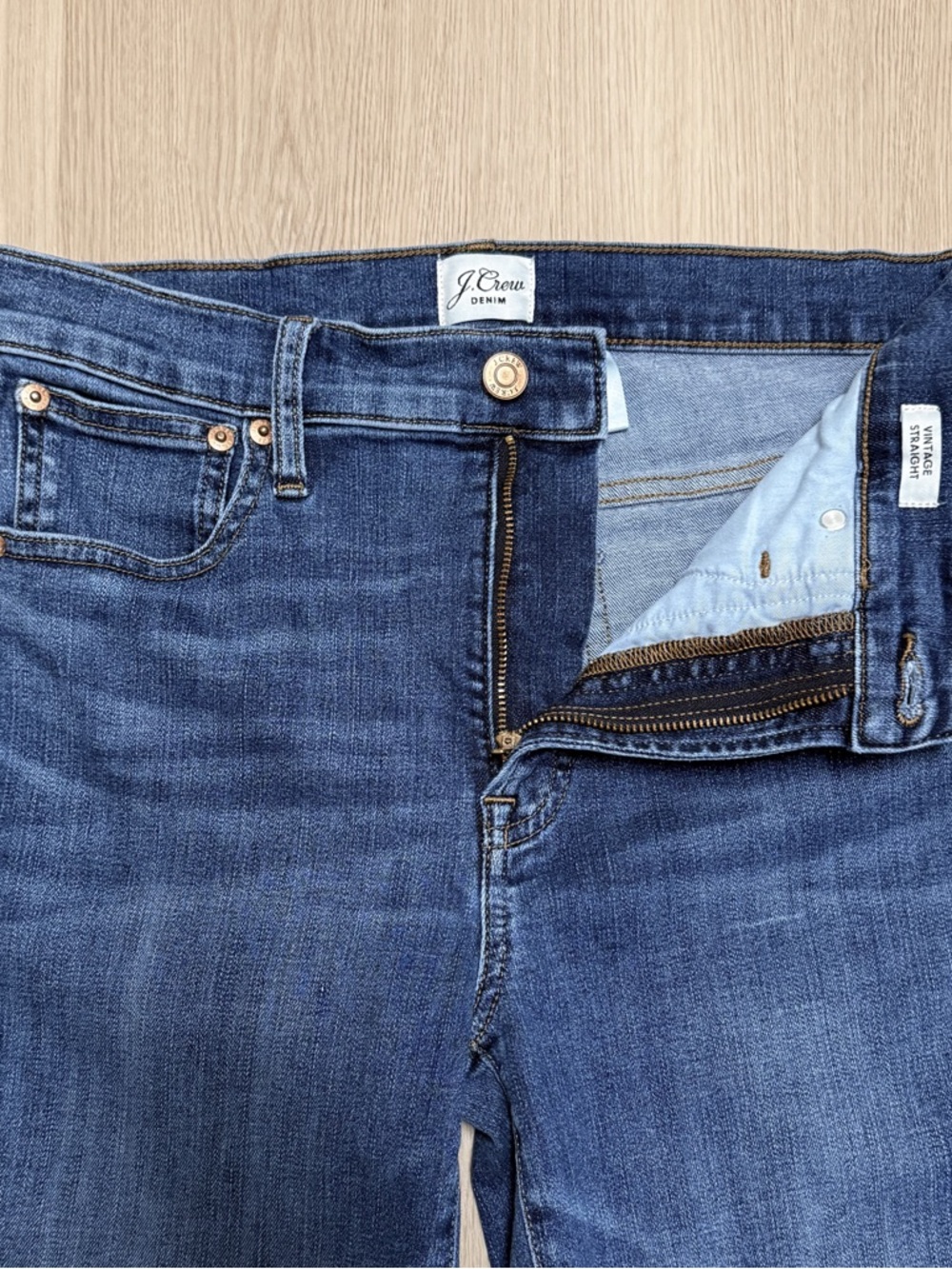 J Crew Ether Blue Dark Wash Vintage Straight Mid Rise Jeans 26.5 Inch Inseam 27 - Picture 3 of 9